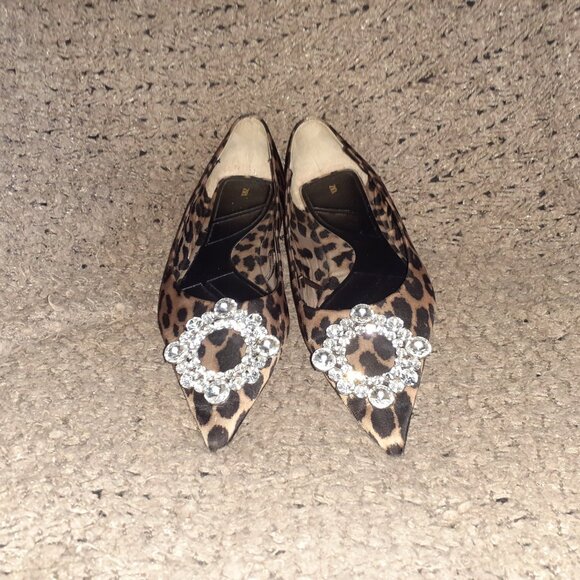 ZARA-RHINESTONE EMBELLISHED ANIMAL PRINT BALLET POINTED FLAT-Sz 39/8.5-Excellent - Picture 3 of 8